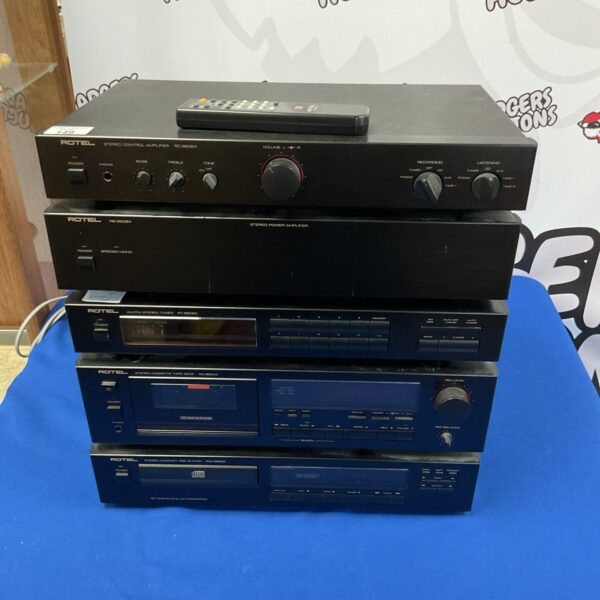 Vintage Rotel hifi stack unit with amplifier, tuner and CD player.