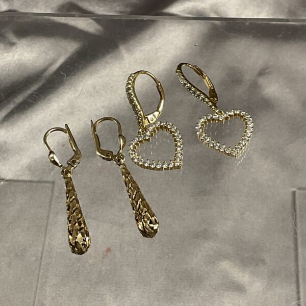 Pair of vintage silver gilt drop earrings, delicate design.