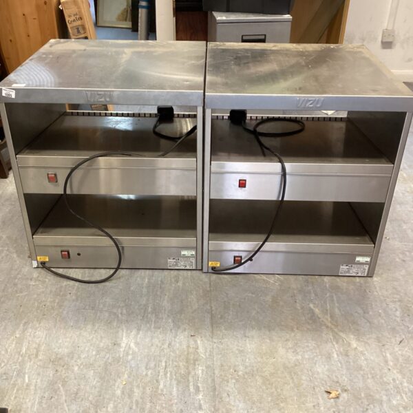 Two stainless steel VIZU pie warming units for commercial kitchens.