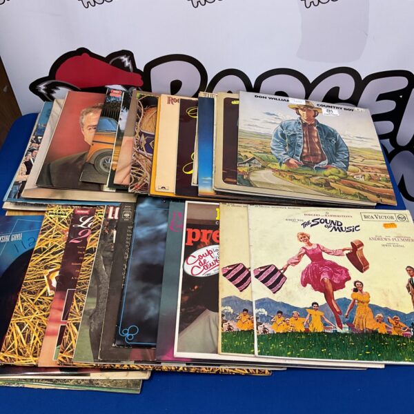 Vintage vinyl record collection featuring Don Williams and Sound of Music.