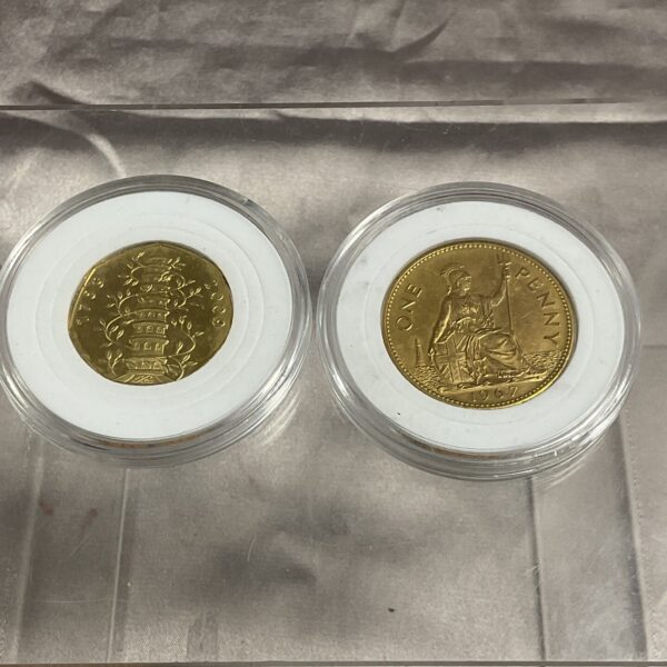 Gold-plated Kew Gardens 50p coin in protective holder.