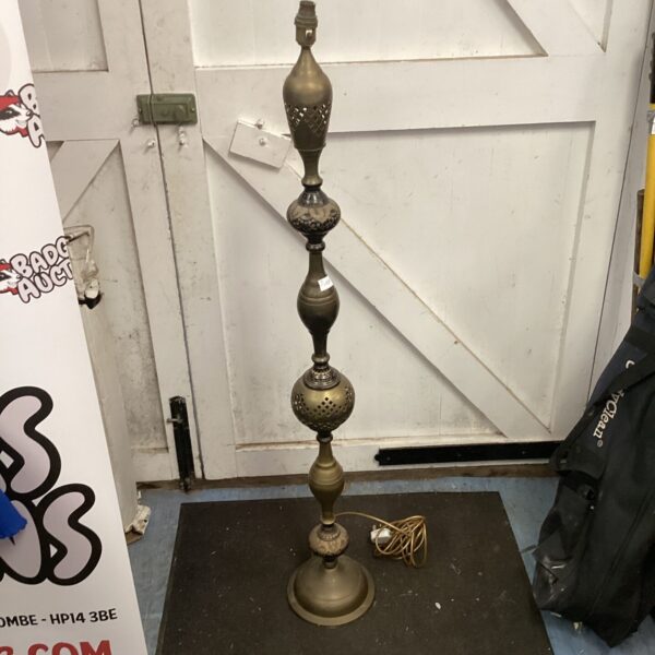 Vintage Indian brass standard lamp with pierced shade.