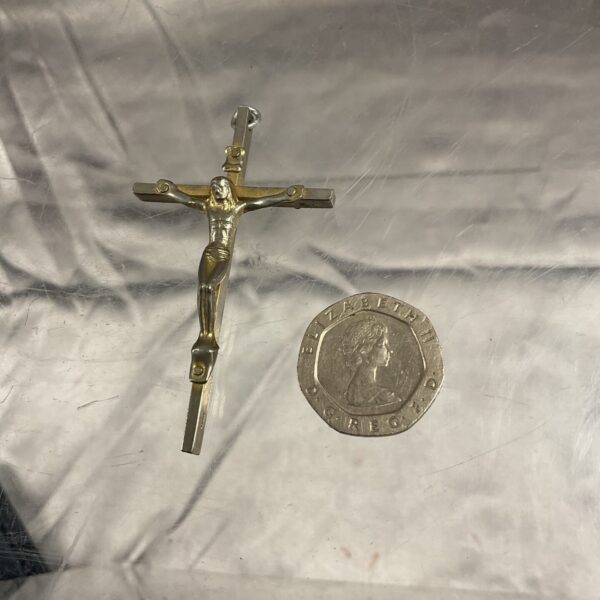 Detailed vintage gold-tone crucifix pendant, religious jewellery.