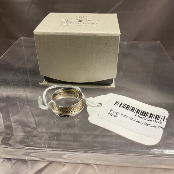 Close-up of a Sterling Silver ring by Energy Stone, size S.
