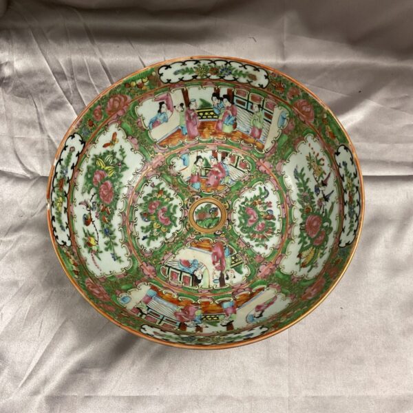 Large Canton Rose Medallion porcelain bowl with intricate hand-painted details.