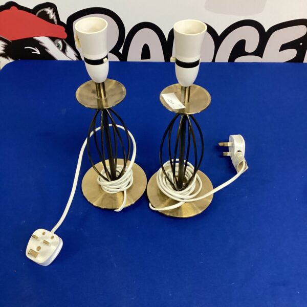 Pair of vintage brass table lamps with shades.