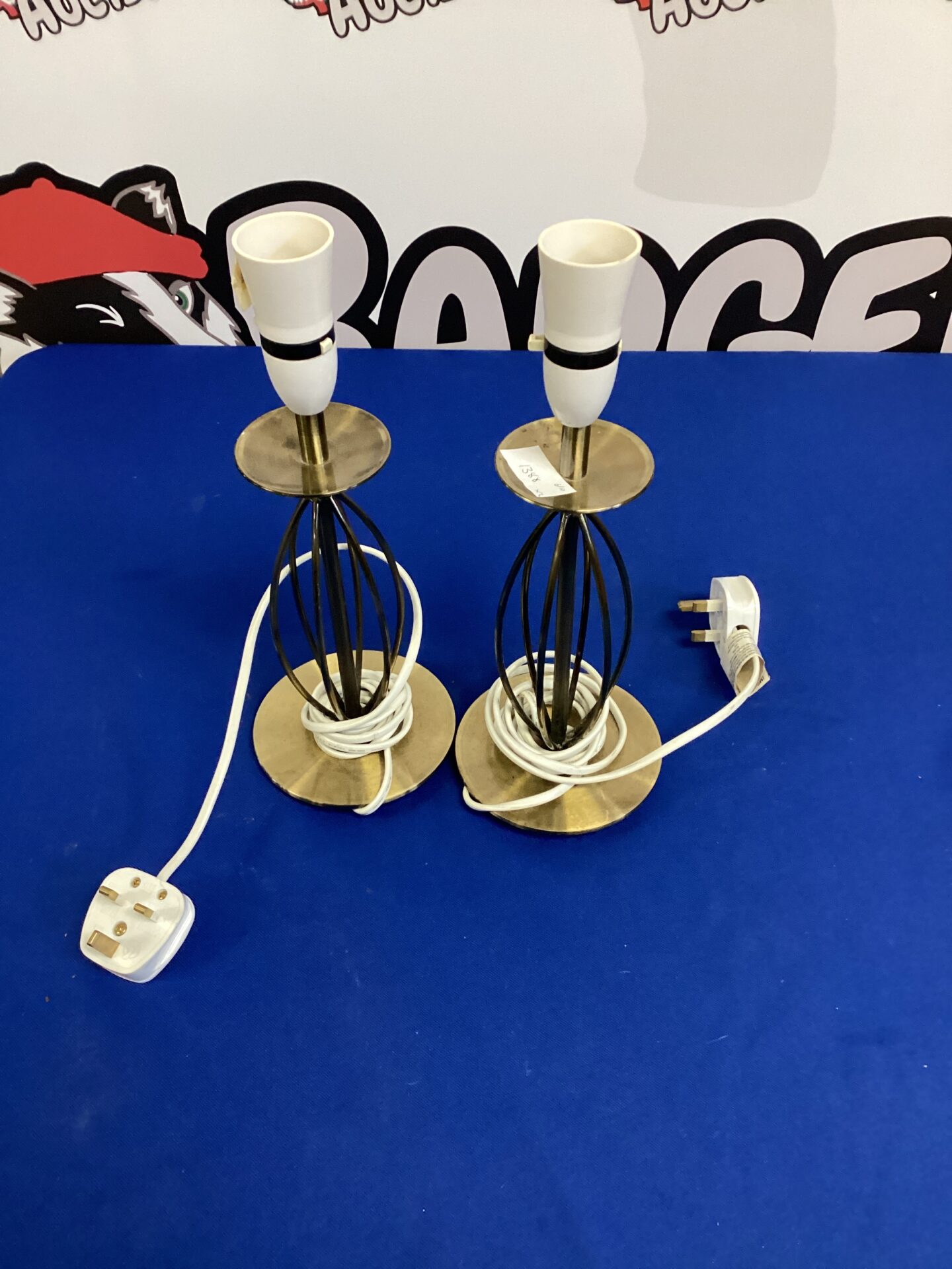 592 pair of brass side table lamps