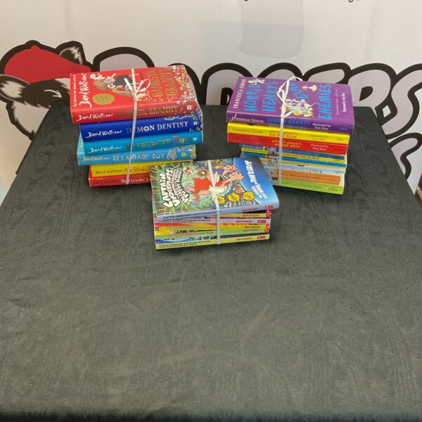 Colourful collection of David Walliams, Horrid Henry and Captain Underpants books.