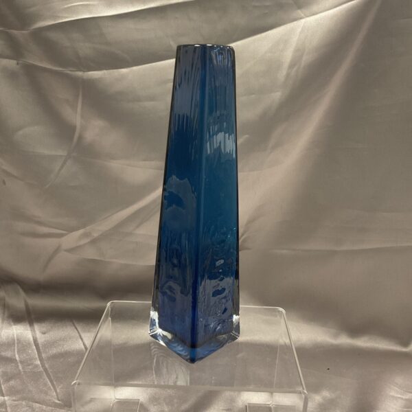 Vintage kingfisher blue glass vase with tapered form.