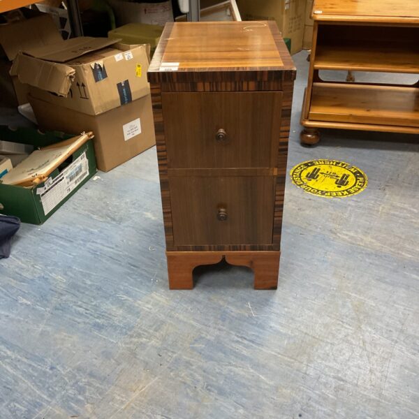 Vintage wooden bedside cabinet with two drawers.