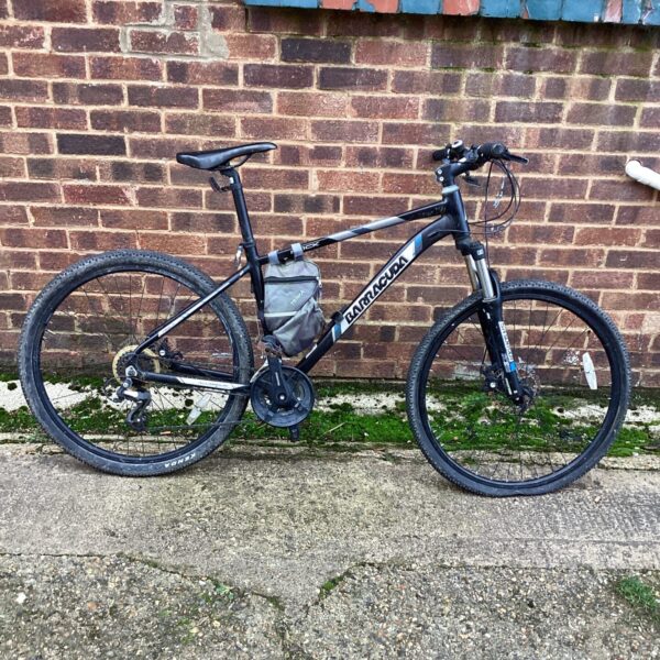 Barracuda mountain bike with pannier bag attached.