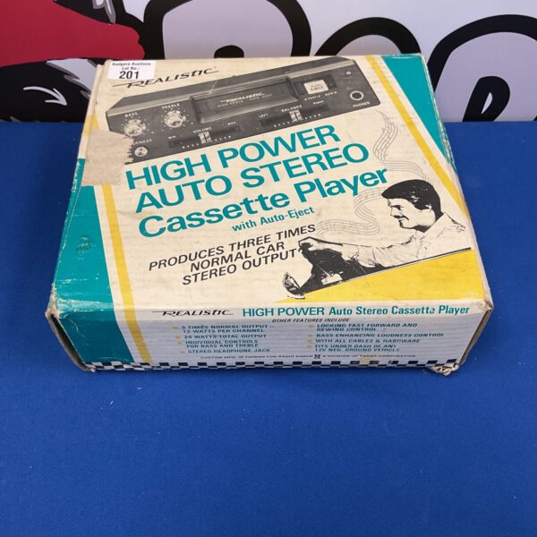 Vintage Realistic SCT-32 auto stereo cassette player, front view.