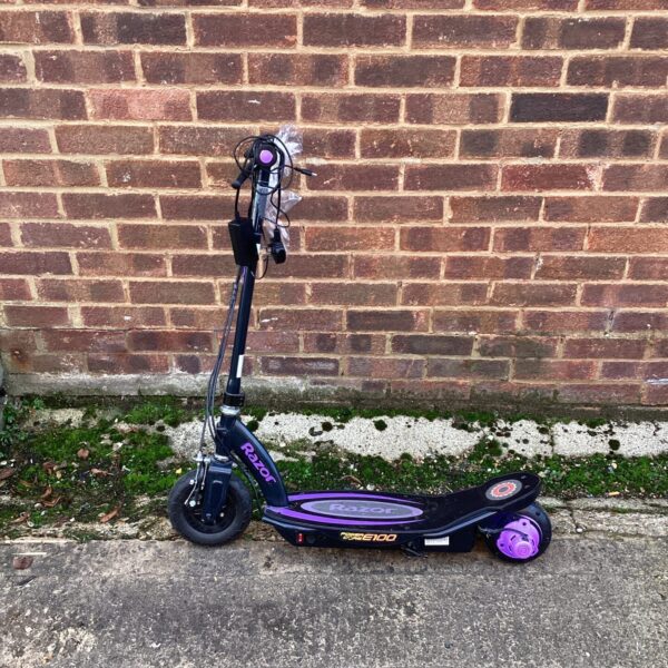 Purple Razor electric scooter for kids, showing its design and features.