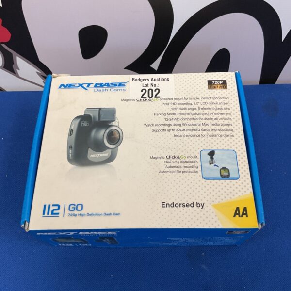 Nextbase 112 Go dash cam, a compact in-car vehicle recorder.