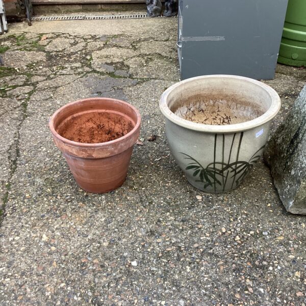 Classic terracotta garden planter with weathered texture.