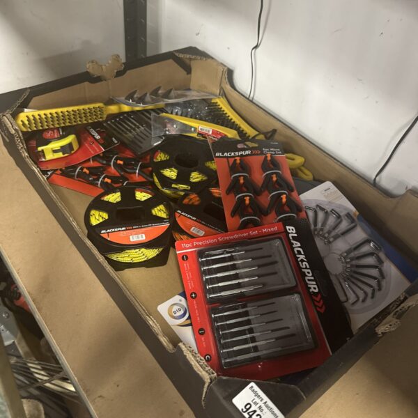 Assorted new Blackspur tools in a tray, ideal for DIY projects.