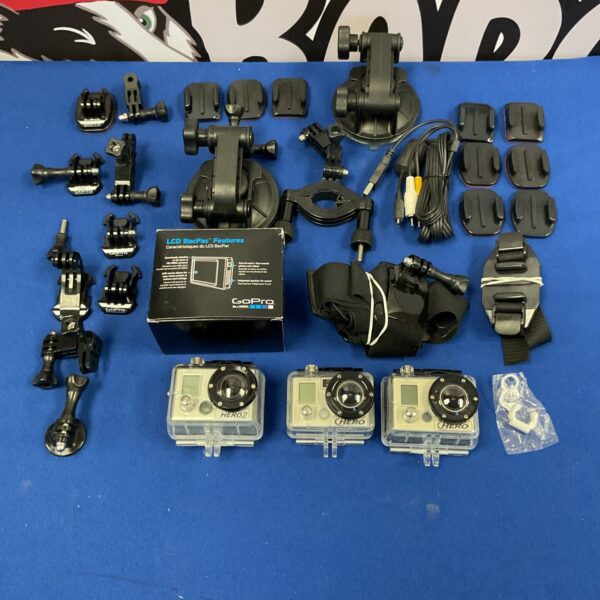 GoPro Hero cameras and accessories bundle for action sports.