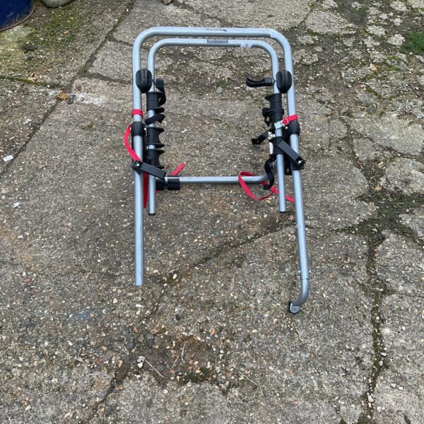 Rear mount Exudo bike rack for transporting bicycles.
