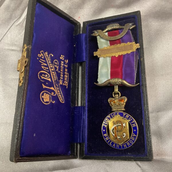 Antique silver RAOB jewel displayed in its original presentation box.
