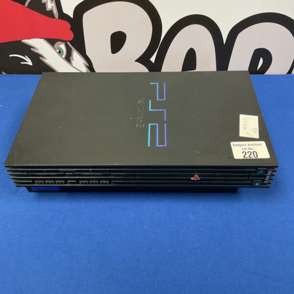 Black Sony PlayStation 2 console, model SCPH-70001, retro gaming system.