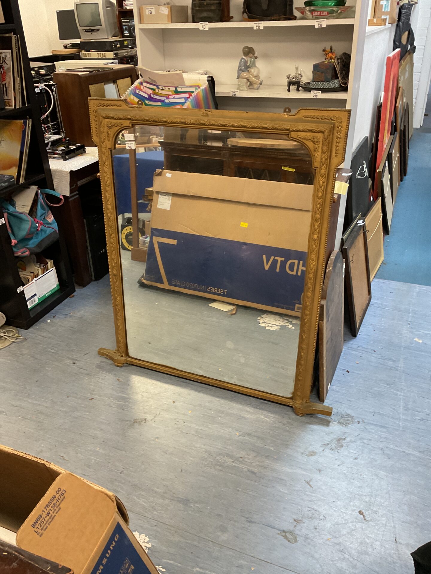 505 Large antique gilt framed overmantle mirror