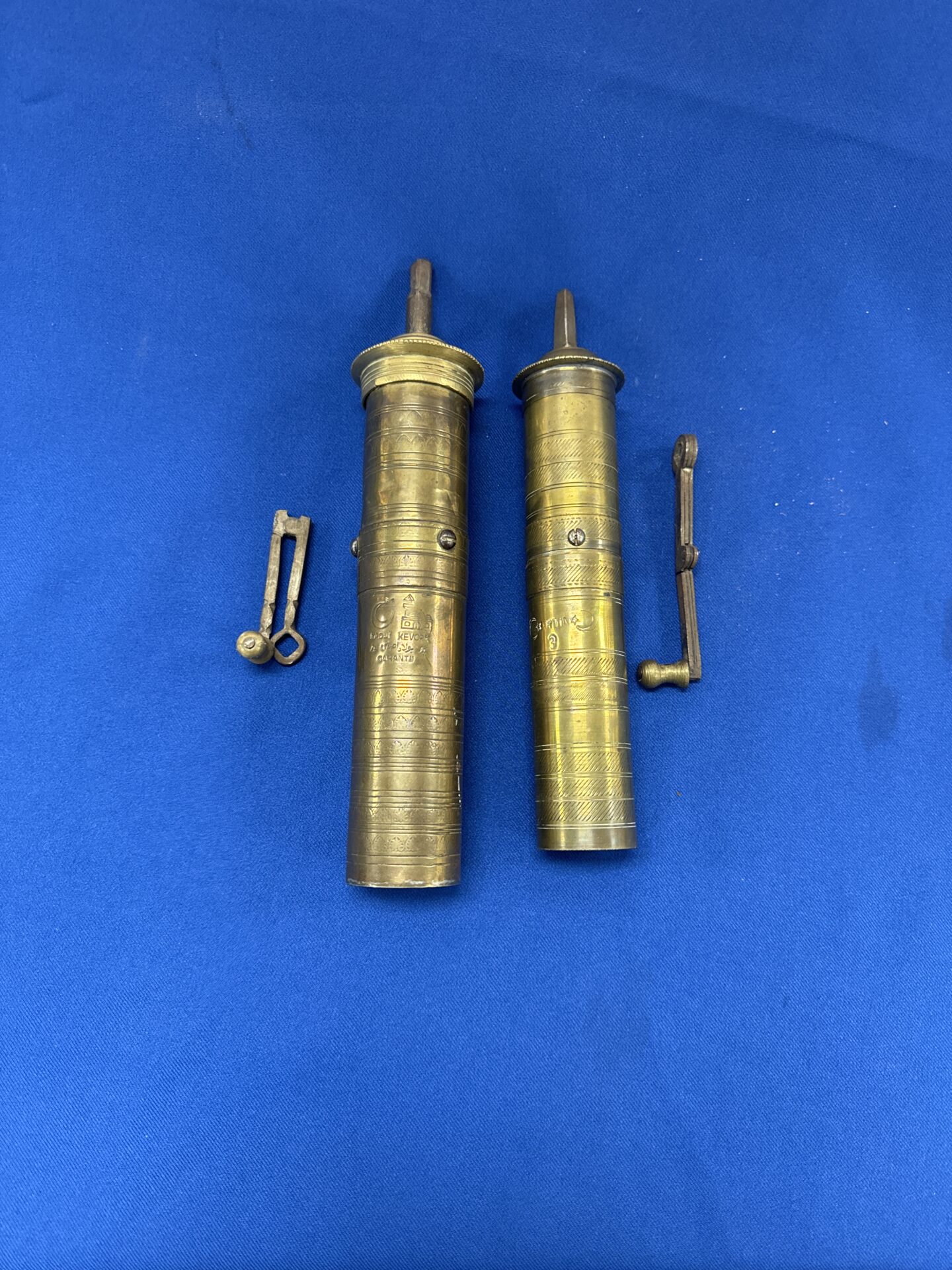 920 Two antique hadji kevork brass herb grinders