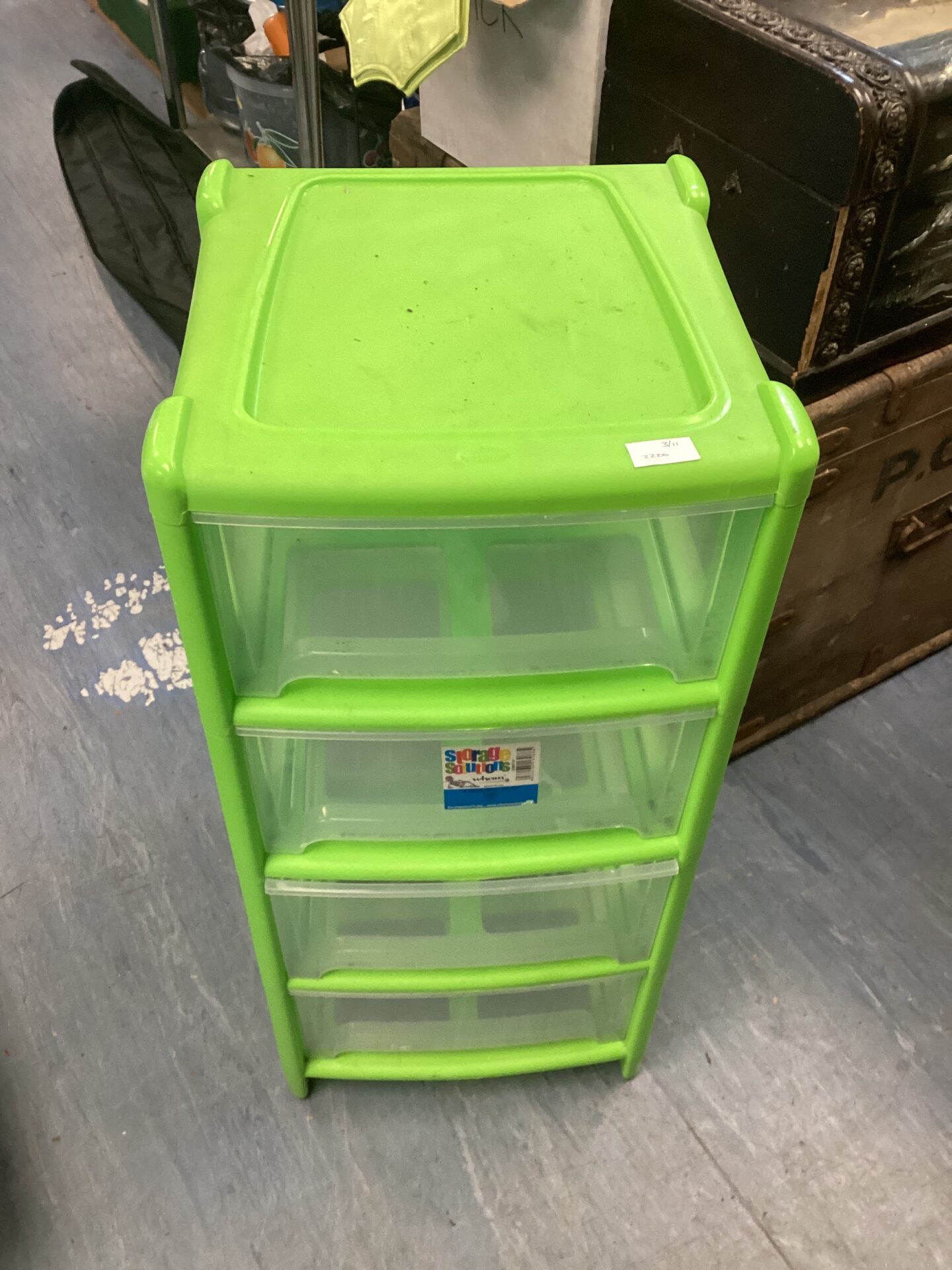 580 Green plastic four drawer storage unit