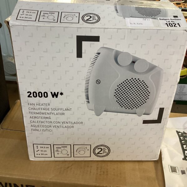 Front view of a 2000w electric fan heater appliance.