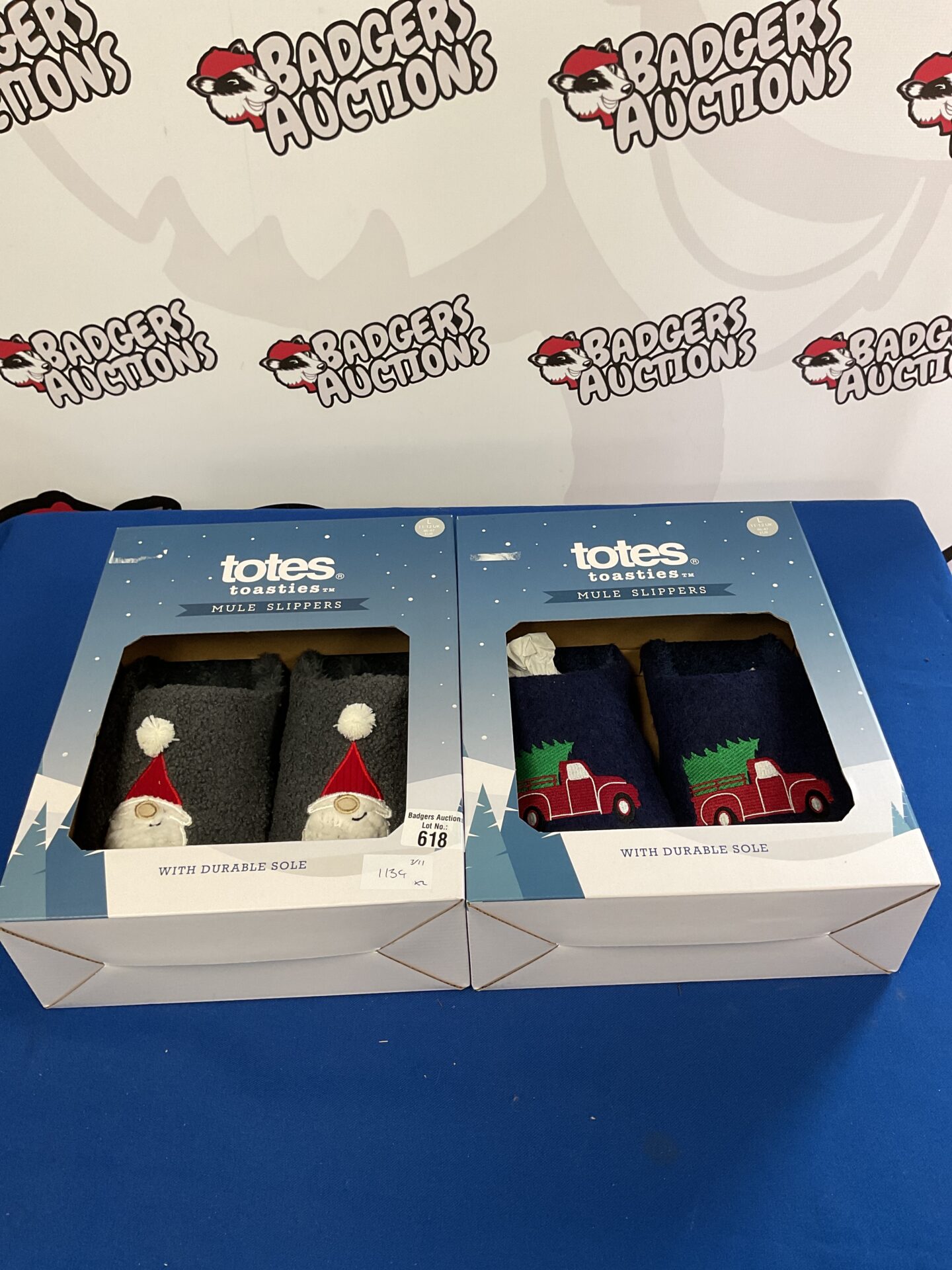 618 Two pairs of Totes toasties mule slippers