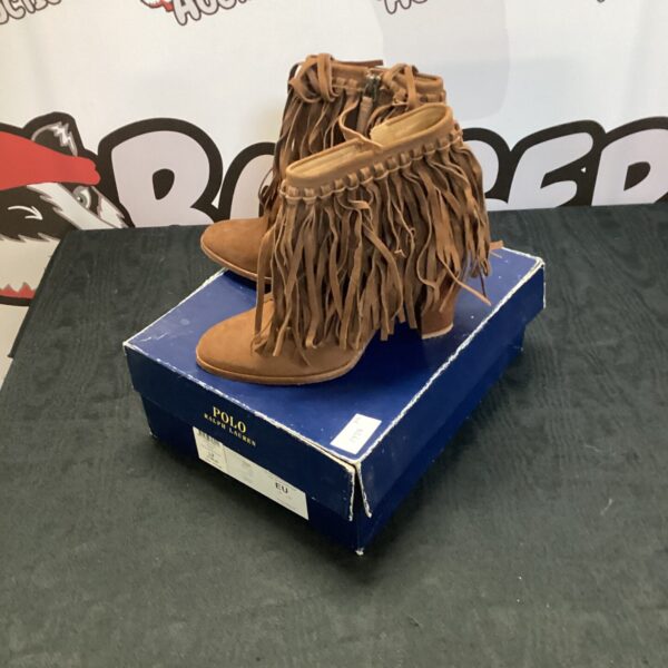 Stylish Polo Ralph Lauren brown fringed heels, size 37.