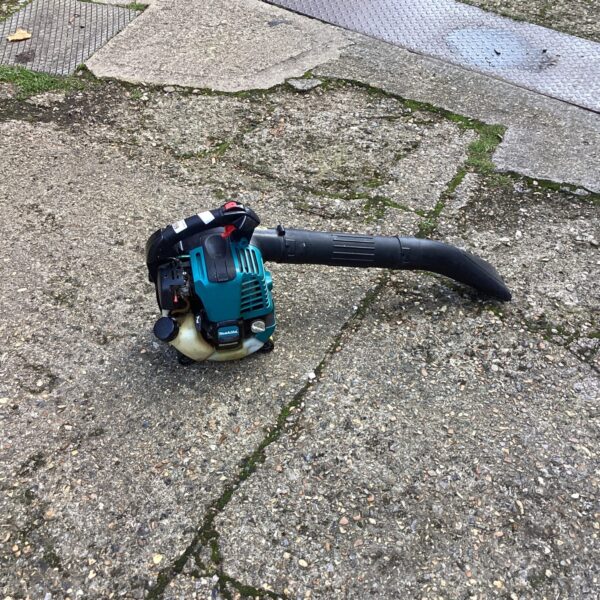 Used Makita petrol blower for garden leaf clearing.