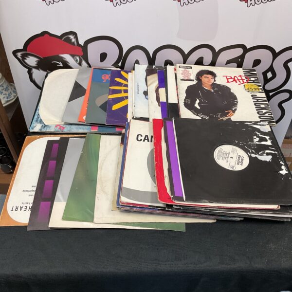 Large collection of 12 inch vinyl records including Michael Jackson albums.