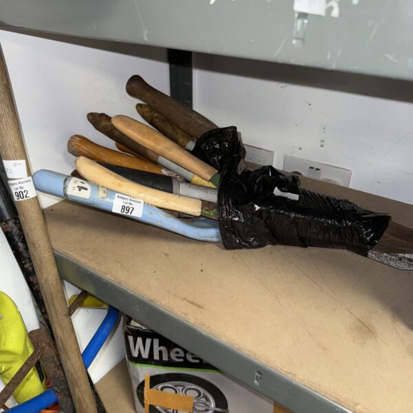 Lot of used garden secateurs for pruning plants.
