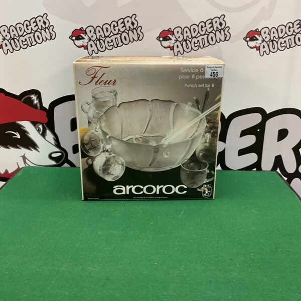 Vintage Arcoroc punch set with bowl and glasses.