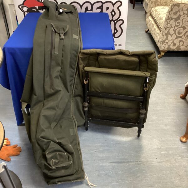 Cypry carp fishing chair and rod bag set for angling.