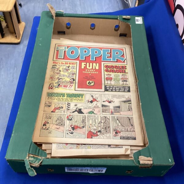 Box of vintage Topper comics, a classic British publication.