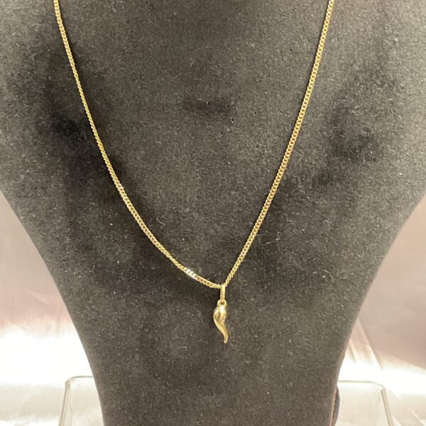 18ct gold chilli charm necklace on a delicate chain.