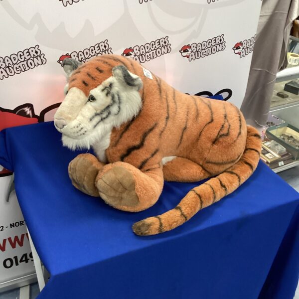 Large tiger soft toy, detailed plush animal for collectors.