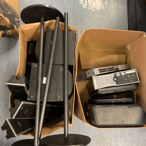 Untested laptop and PC bundle with surround sound speakers.