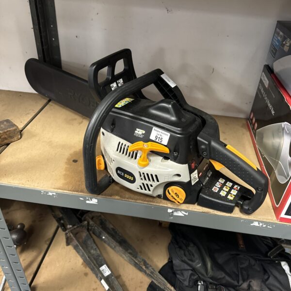 Used Ryobi RCS3335 petrol chainsaw for garden and DIY tasks.