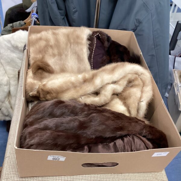Antique fur stole presented in its original storage box.
