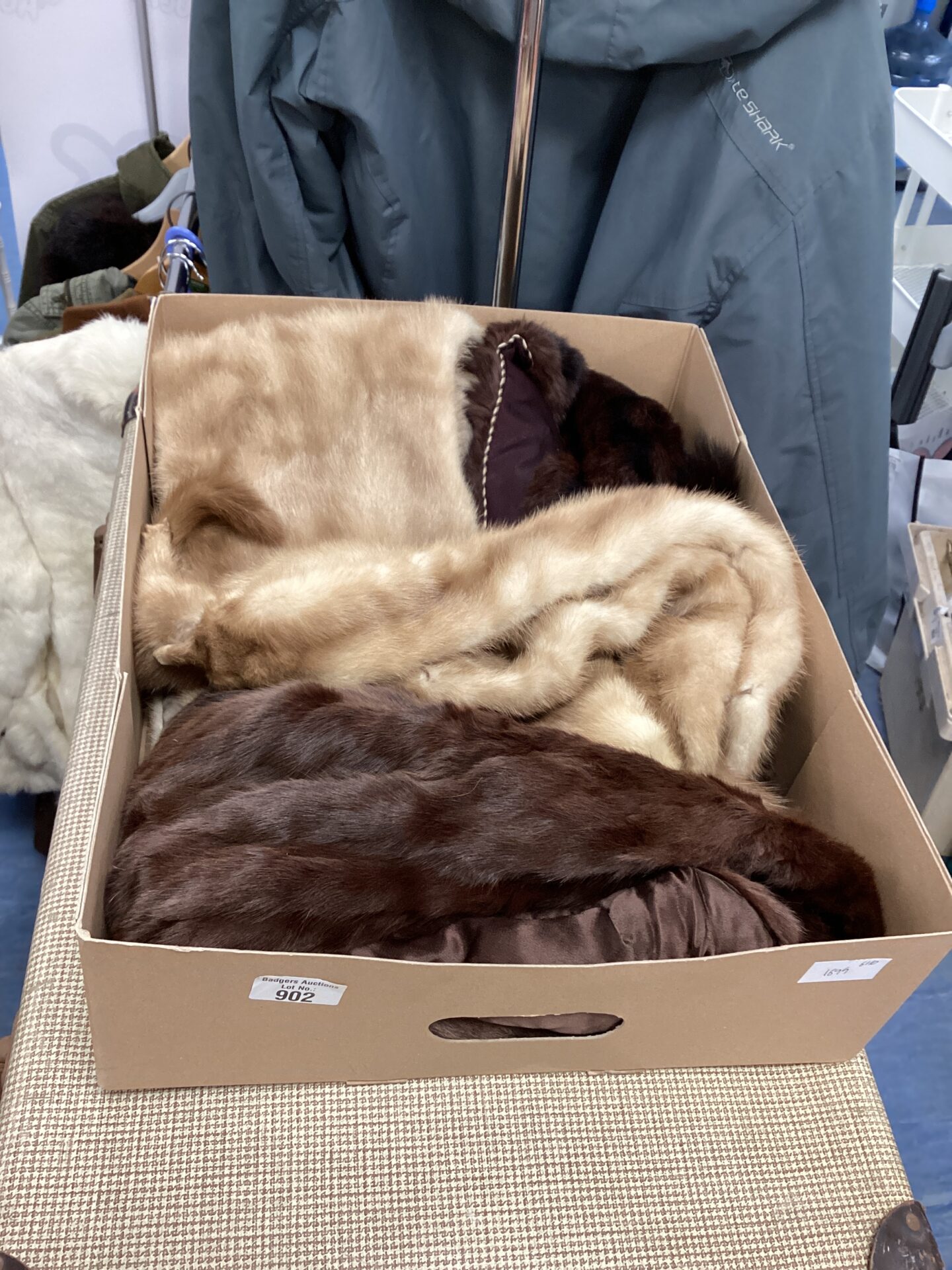 1129 Antique Box of fur Stole etc