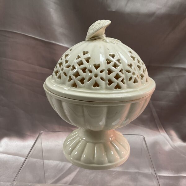 Antique Leeds Pottery pot pourri jar with pierced lid.