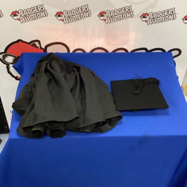 Dark Masters Mortarboard and cape set for graduation.