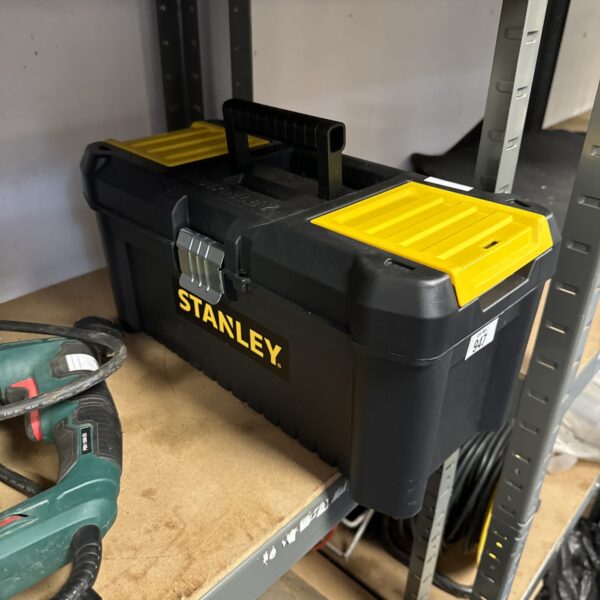 Small plastic Stanley toolbox for tool storage and transport.