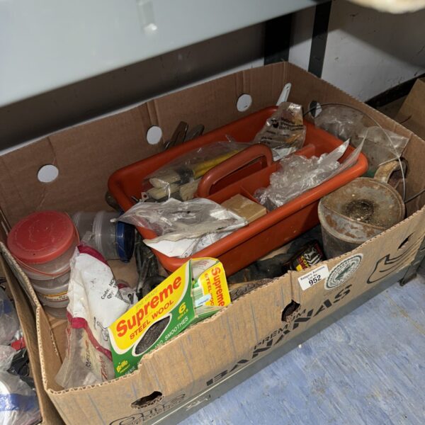 Mixed hardware clearance lot with steel wool and paint.