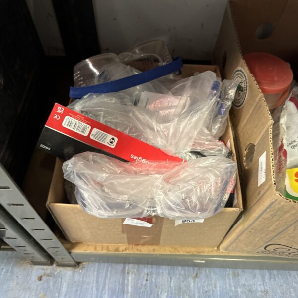 Box of new Blackspur safety goggles for industrial use.