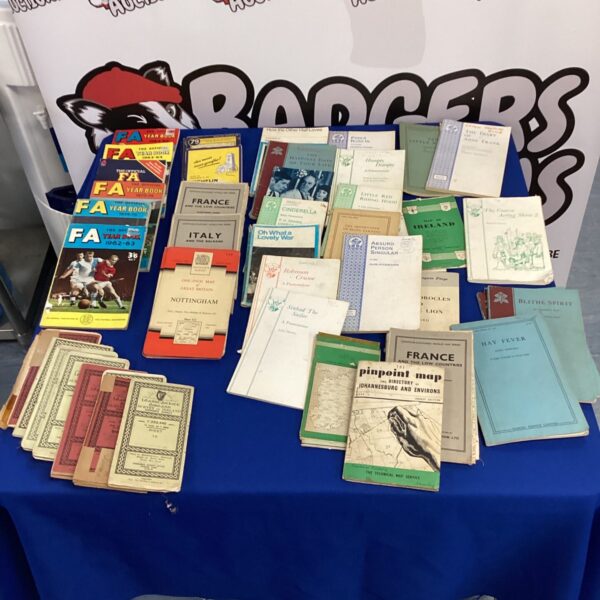 Vintage lot of play books, FA year books and maps.