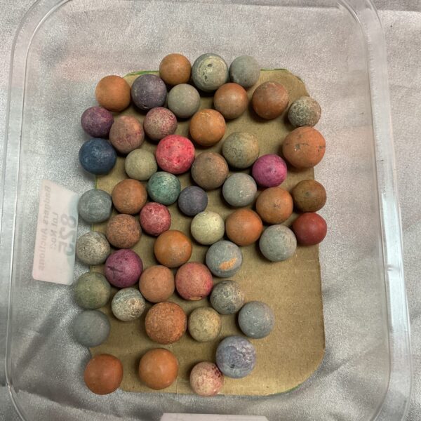 Vintage stone marble collection, colourful antique toy lot.