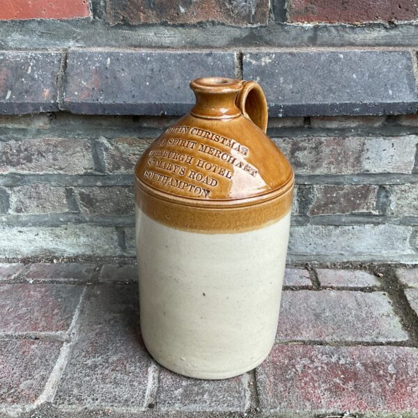 Vintage Edwin Christmas salt-glazed flagon from Southampton hotel.